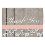 Blush Pink Wood Lace Rustic Thank You Card