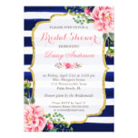 Bridal Shower Watercolor Floral Navy Blue Stripes Card