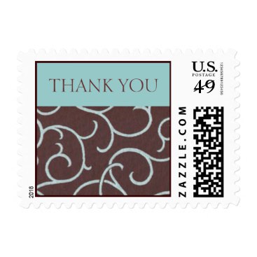 Chocolate and Turquoise Modern Swirls Thank You Postage Stamp