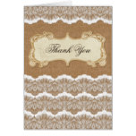FAUX burlap and white lace wedding Thank You Card