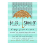 Gold and Teal Umbrella & Hearts Bridal Shower Card