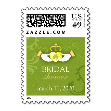 Gold Claddagh Heart Green Irish Bridal Shower Postage