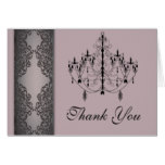 Lacy black damask, chandelier on pink Thank You Card