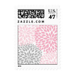 MOD Pink and Gray Dahlia Bridal or Baby Shower Stamp