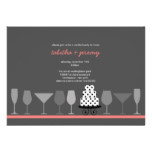 Modern Cocktail Party Bridal Shower Charcoal Coral Card