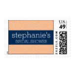 Navy Blue and Orange Chevron Pattern Bridal Shower Stamp