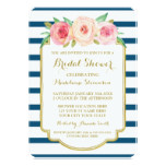 Navy Stripes Gold Pink Floral Bridal Shower Card