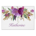 Purple and Gold Watercolor Flowers Notecards Card
