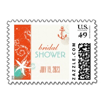 Red Teal Ivory Nautical Bridal Shower Stamps