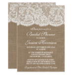 Rustic Burlap & Vintage White Lace Bridal Shower Card