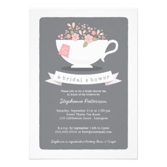 Sweet Teacup Pink Floral Bridal Shower Invitation