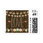 Teal String of Lights Fall Rustic Wedding Love Postage