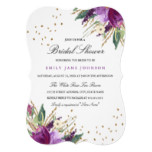 Watercolor Purple Gold Flower Bridal Shower Invite