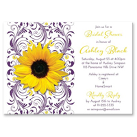 Bridal Shower Invitation - Yellow Sunflower Purple Floral