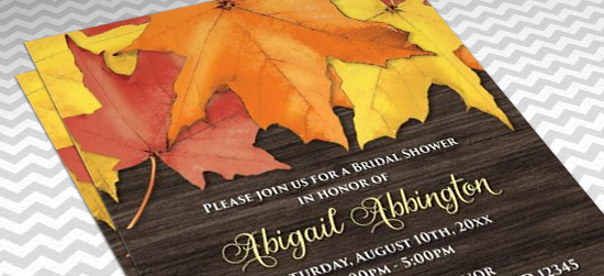 Rustic Autumn Leaves and Wood Bridal Shower Invitations - layout perspective