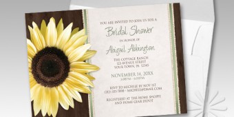 Country Wood Brown Green Sunflower Bridal Shower Invitations