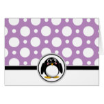 Adorable Penguin custom Purple Polka Dot Cards
