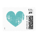 Aqua turquoise blue vintage heart wedding stamps