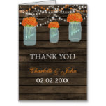 Barnwood orange floral mason jars  Thank You Card