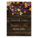 Barnwood Rustic plum fall leaves wedding Thank You Card