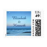 Beautiful Beach Sunset Sand Waves Wedding Postage Stamp