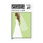 Beautiful Bride and Lime Green Damask Pattern Stamp
