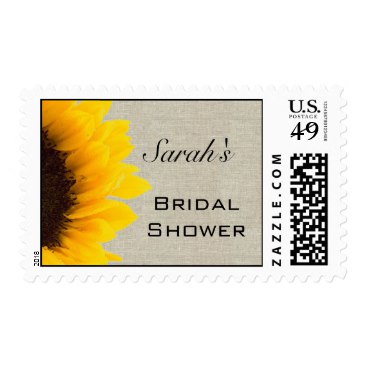 Beige Linen Yellow Sunflower Bridal Shower Postage Stamp