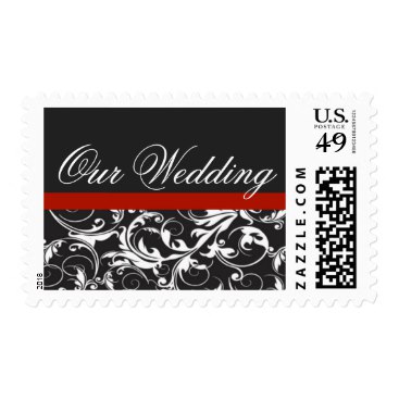 Black and White Damask Elegant Wedding Invitation Postage Stamps