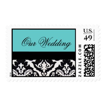 Black and White Damask Wedding with Turquoise Stamp