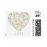 Blue and green floral love heart postage stamps
