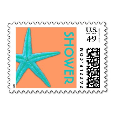 Blue and Orange Starfish Bridal Shower Stamps