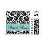 Blue Black Bridal Shower Damask Postage