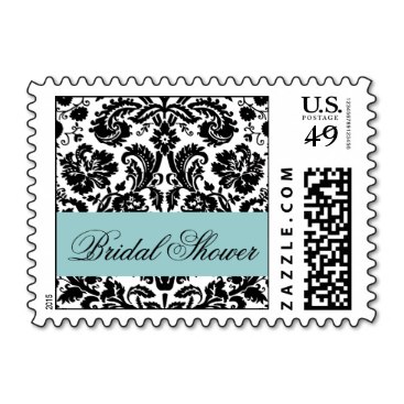 Blue Black Bridal Shower Damask Postage