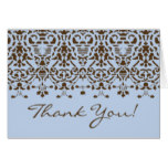 Blue & Brown Damask Thank You Note Card