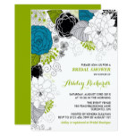 Blue & Green Whimsical Florals Bridal Shower Card