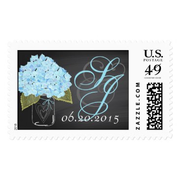 Blue Hydrangea Chalkboard Mason Jar Wedding Postage Stamps