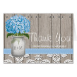 BLUE Hydrangea Monogrammed Mason Jar THANK YOU Card