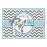 Blue Owl Chevron Print Thank You Card