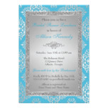 Blue, Silver Glitter Damask Bridal Shower Invite