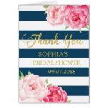 Blue Stripes Pink Floral Bridal Shower Thank You Card