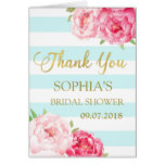 Blue Stripes Pink Floral Bridal Shower Thank You Card