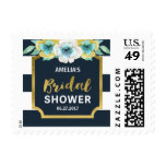 Blue White and Faux Gold Floral Bridal Shower Postage
