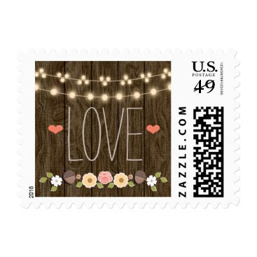 Blush String of Lights Rustic Fall Love Wedding Postage Stamps