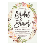 Bohemian Feathers and Floral Wreath Bridal Shower Card