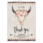 Boho Tribal Watercolor Floral Antlers Thank You Card