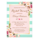 Bridal Shower Floral Baby Pink Mint Green Stripes Card