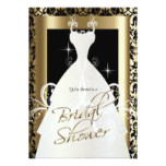 Bridal Shower in Black Damask & Metallic Gold Card