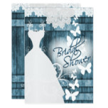 Bridal Shower in Rustic Blue Barn Wood and Lace Card