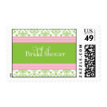 Bridal Shower Pink & Green Damask Wedding Stamp