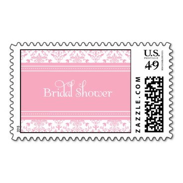 Bridal Shower Pink & White Damask Wedding Stamp